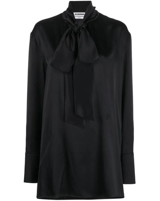 Jil Sander Black Pussy Bow Silk-Satin Blouse