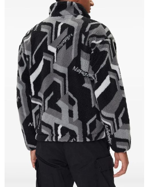 Napapijri Black Geometric-Pattern Fleece Jacket for men