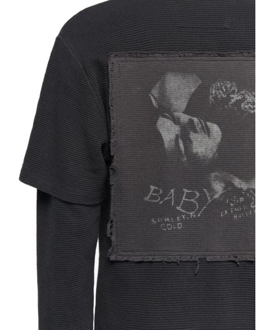 M I S B H V Black Graphic Layered Long-Sleeved Polo Shirt for men