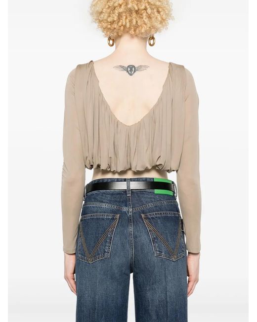 Saint Laurent Natural Pleated Cropped Blouse
