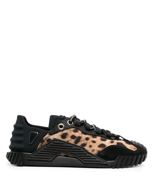 Dolce & Gabbana Black Leopard Panel Low-Top Sneakers