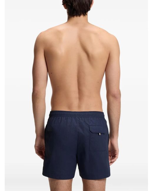 Boss Blue Monogram-Print Swim Shorts for men
