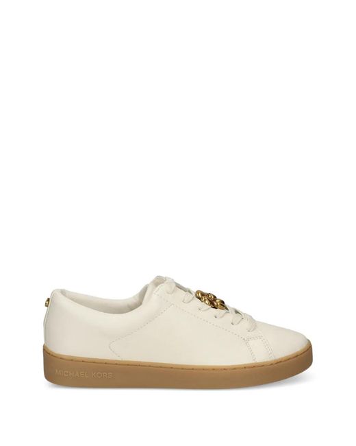 MICHAEL Michael Kors White Flower-Detail Leather Sneakers