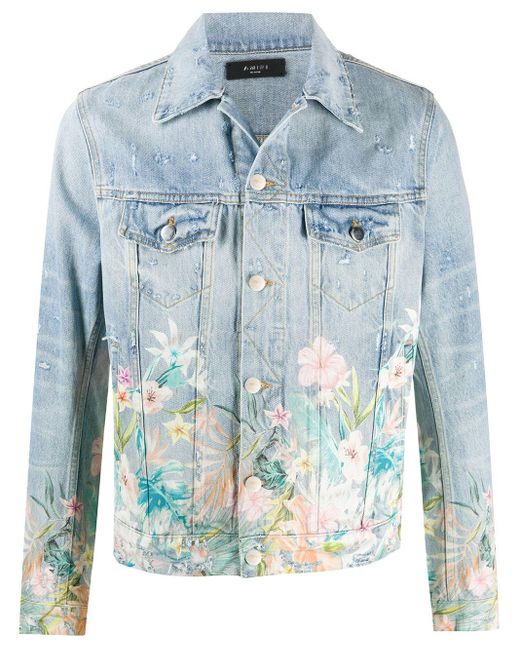 Amiri Floral-detail Denim Jacket in 