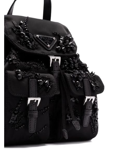 Prada Black Enamel Triangle-Logo Backpack