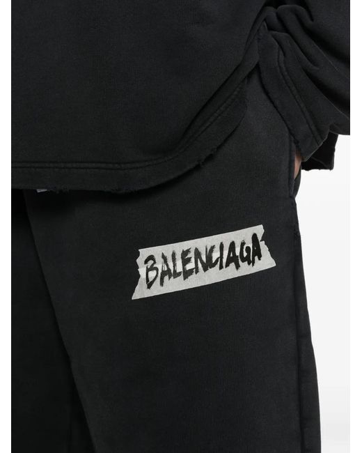 Balenciaga Black Graphic Track Pants for men