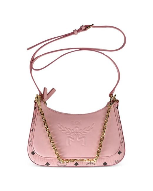 MCM Pink Aren Logo-Embossed Chain Clutch Bag