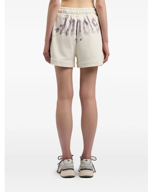 Palm Angels White Big Waist Logo Track Shorts