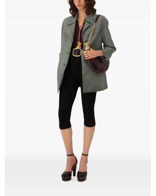 Chloé Gray Buttoned Leather Coat