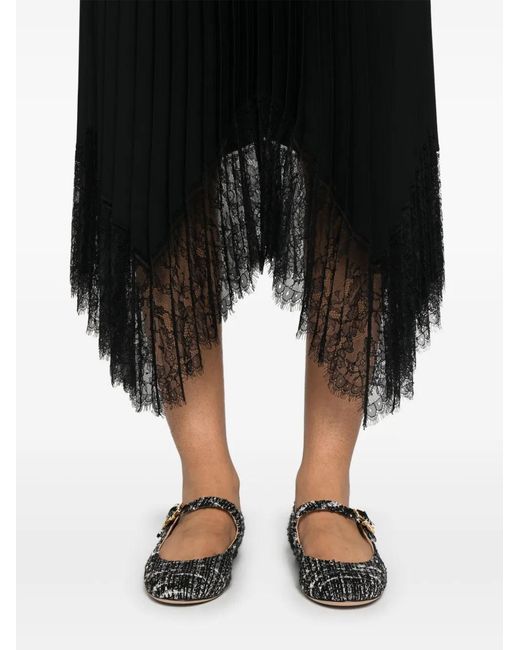 Nissa Black Pleated-Skirt Midi Dress