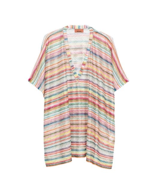 Missoni White Zigzag Knit Kaftan Midi Dress