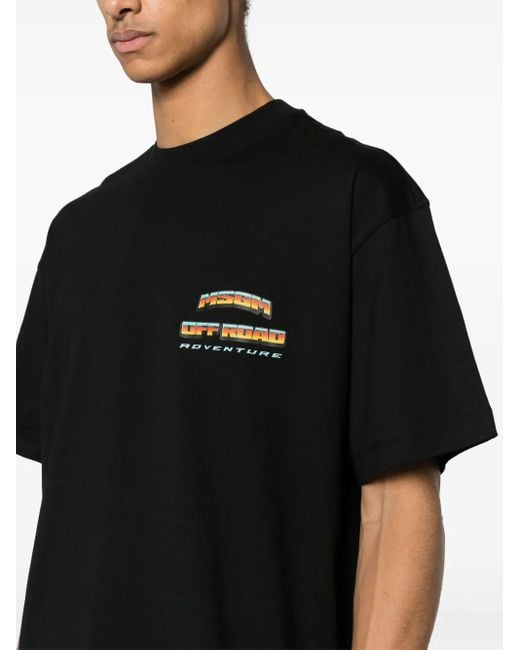MSGM Black Logo-Print Cotton T-Shirt for men