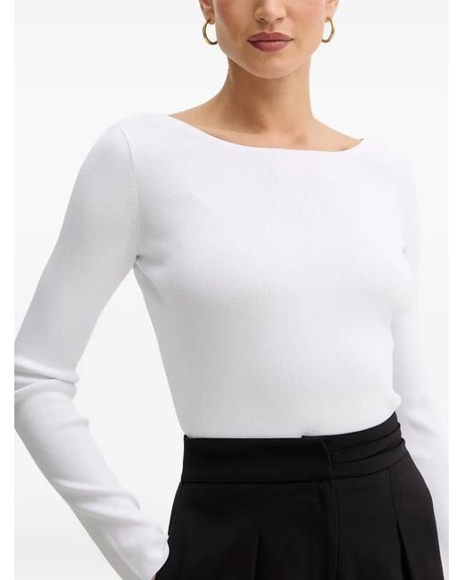 ARMANI EXCHANGE White Ribbed-Knit Long-Sleeve Sweater