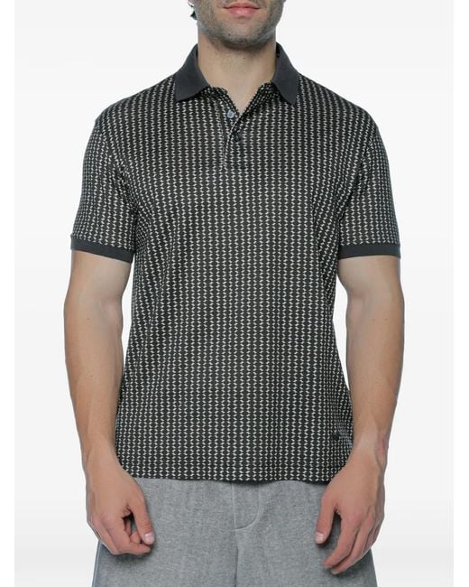 Emporio Armani Gray Geometric-Print Polo Shirt for men