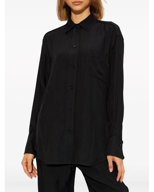 Victoria Beckham Black Monogram-Pattern Button-Down Shirt