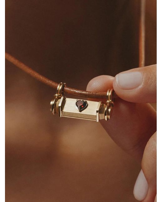 Marie Lichtenberg Metallic Heart Smash Locket Garnet-Embellished Necklace