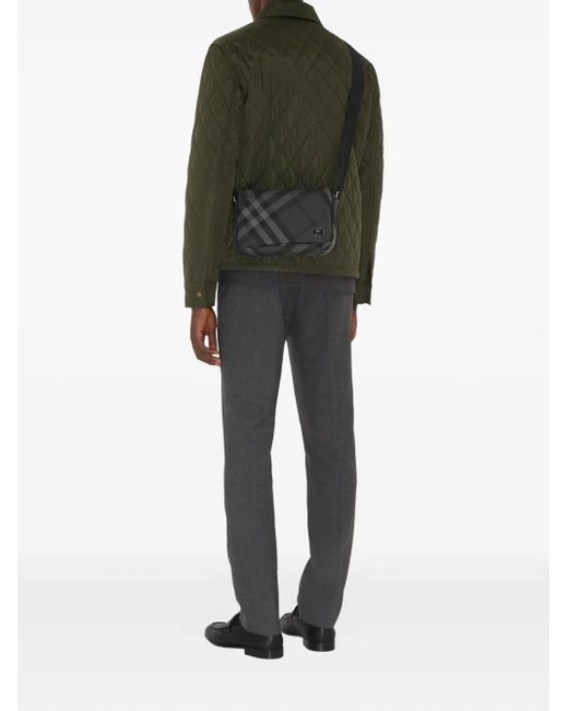 Burberry Black Checked Messenger Bag for men