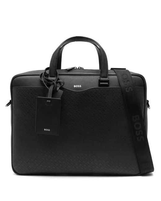 Boss Black Leather Laptop Bag for men