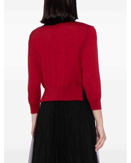 Simone Rocha Red Pearl-embellished Cropped Cardigan