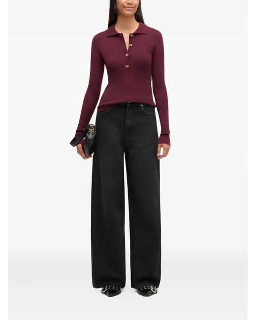 Ganni Purple Buttoned Collared Knitwear