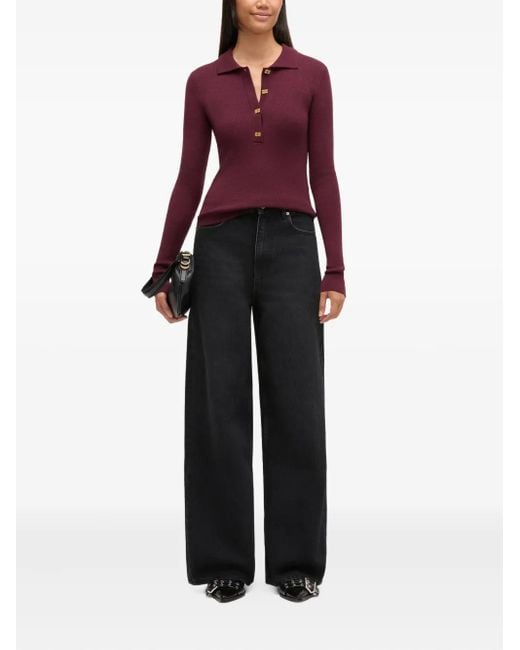Ganni Purple Buttoned Collared Knitwear