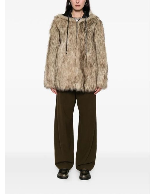 OPEN YY Hooded Reversible Faux-Fur Jacket in Natural | Lyst