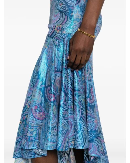 Etro Midi-jurk Met Paisley-motief En Ruches in het Blue