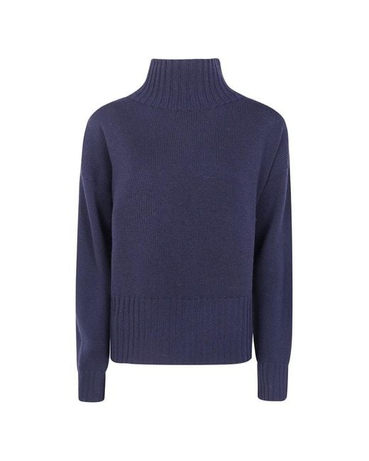 Drumohr Blue Ribbed-Knit High-Neck Sweater