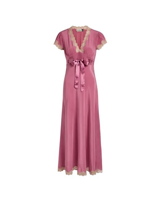 Rixo Pink Marlice Lace Bow-Detail Midi Dress