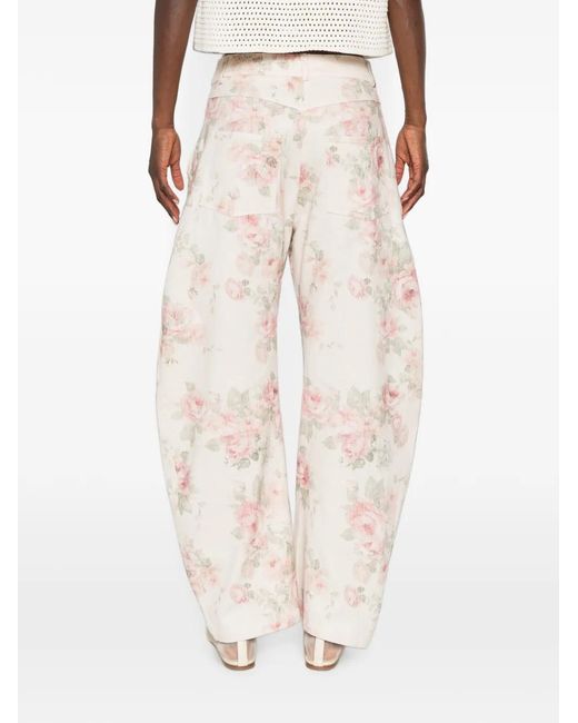 ViCOLO White Floral-Print Trousers