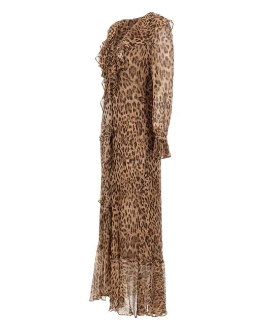 Rixo Natural Grayce Ruffled Animal-Print Dress
