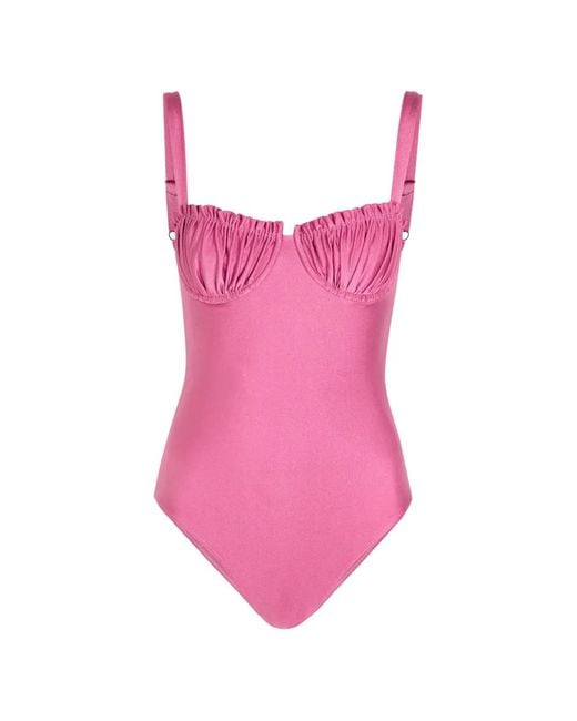 Faithfull The Brand Pink Ruched Underwired Swimsuit