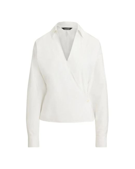 Ralph Lauren White Devra Wrap-Style Blouse