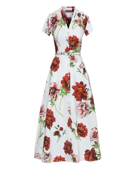 Oscar de la Renta フローラル ベルテッド ドレス White