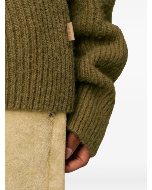 AMI Green Funnel-Neck Wool Sweater