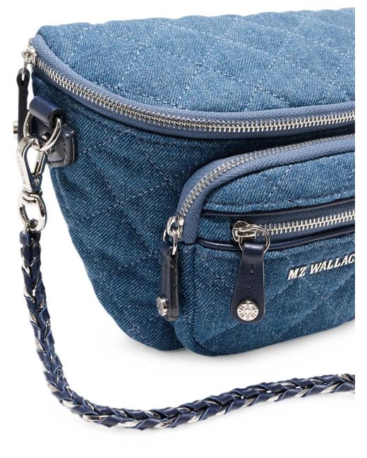 MZ Wallace Blue Micro Crosby Quilted Denim Cross Body Bag