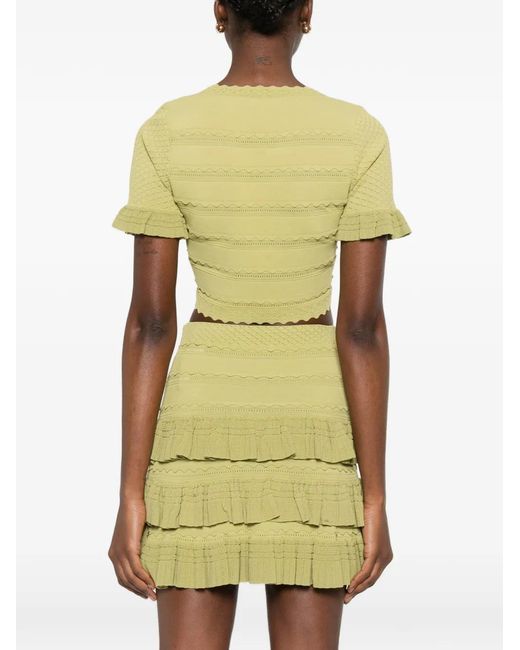 Sandro Yellow Cropped Ruffled Knit Top