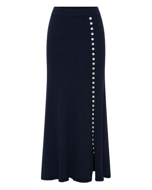 Anna Quan Blue Vela Buttoned Maxi Skirt