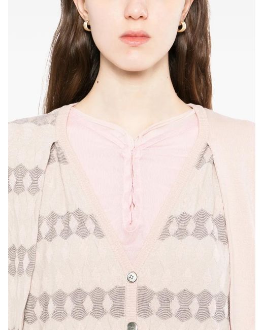 OPEN YY Pink Jacquard Layered-Sleeve Cardigan