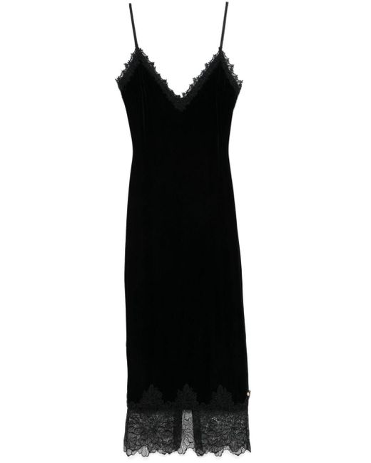 Nissa Black Velvet Midi Dress