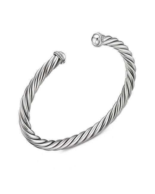 David Yurman White Sterling Cable Diamond Cuff Bracelet (6Mm) for men