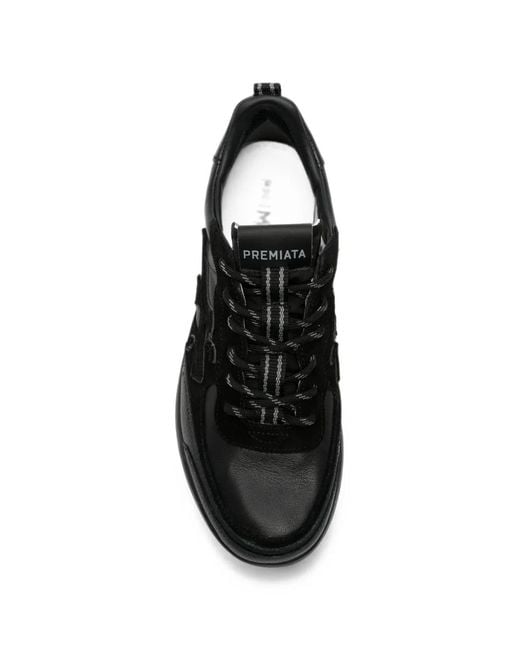 Premiata Black Nous Panelled Leather Sneakers for men