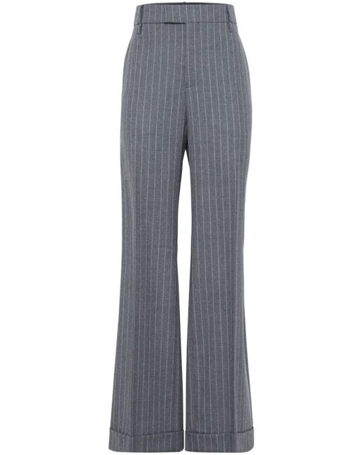 Brunello Cucinelli Gray Pinstriped Wool Trousers