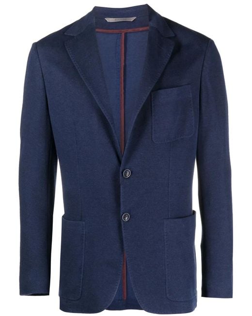 Canali Blue Single-Breasted Jersey Blazer for men