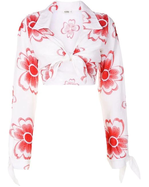 Amir Slama Floral-Embroidered Cropped Shirt