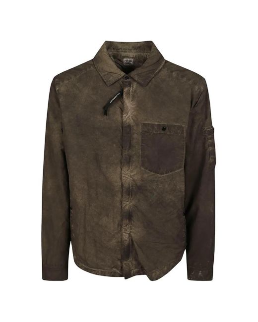 C P Company Brown Flatt Nylon Lens Padded Zipped Overshirt for men