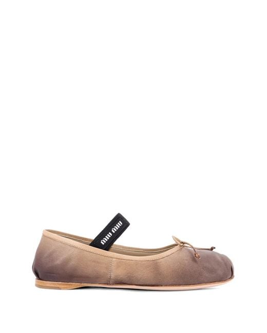Miu Miu Pink Logo-Strap Bow-Detail Ballet Flats
