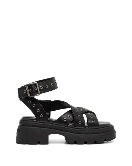 Buffalo Black Vega Mss Riv Eyelet-Embellished Platform Sandals