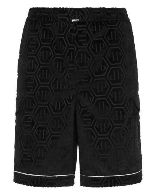 Philipp Plein Black Monogram-Pattern Shorts for men