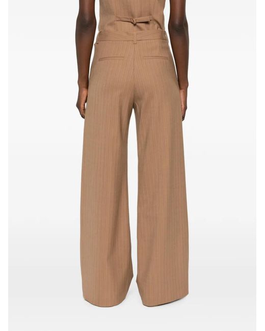 Maje Natural Belt-Loop Pinstriped Trousers